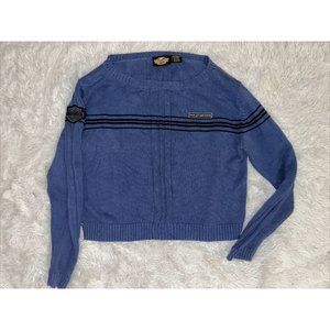 VTG Harley Davidson Womens Cropped Blue Pullover Sweater Size Large 90’s
